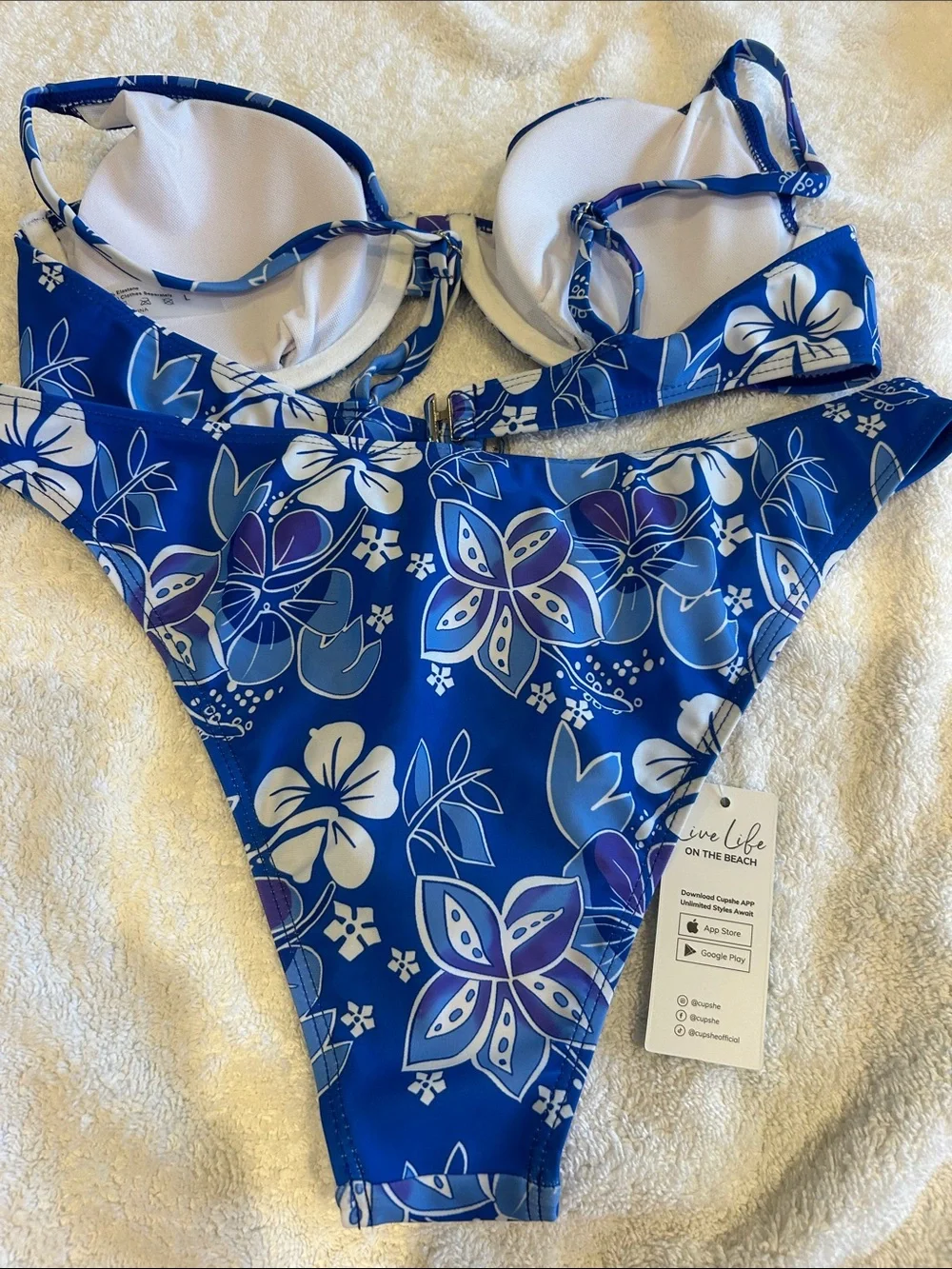 Cupshe Blue & White Floral Underwire Bikini Set